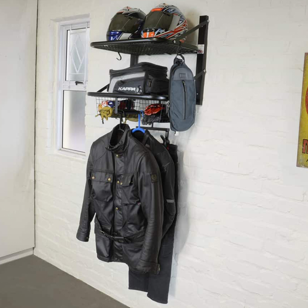thumbnail image 2 of Oxford ZERO-G Motorcycle Gear Tidy - Black Metal Wall Hanger For Helmet & Clothing Storage (OX693) 2 of 6