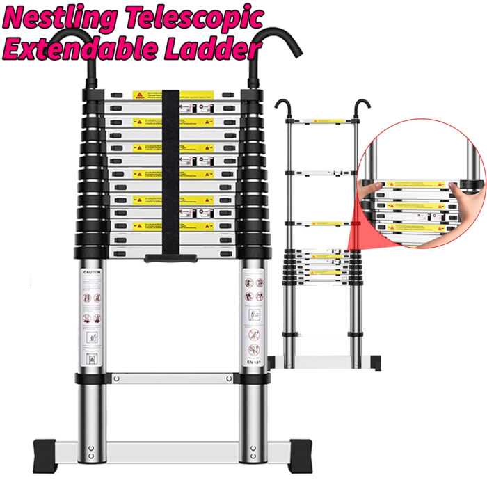 Nestling Telescopic Extendable Ladder 4.4m with Stabilizer