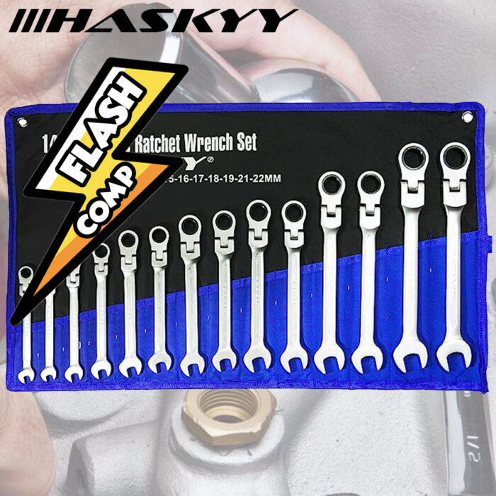 ⚡ HASKYY Flex-Head Ratchet Spanner Set - Flash Comp ⚡