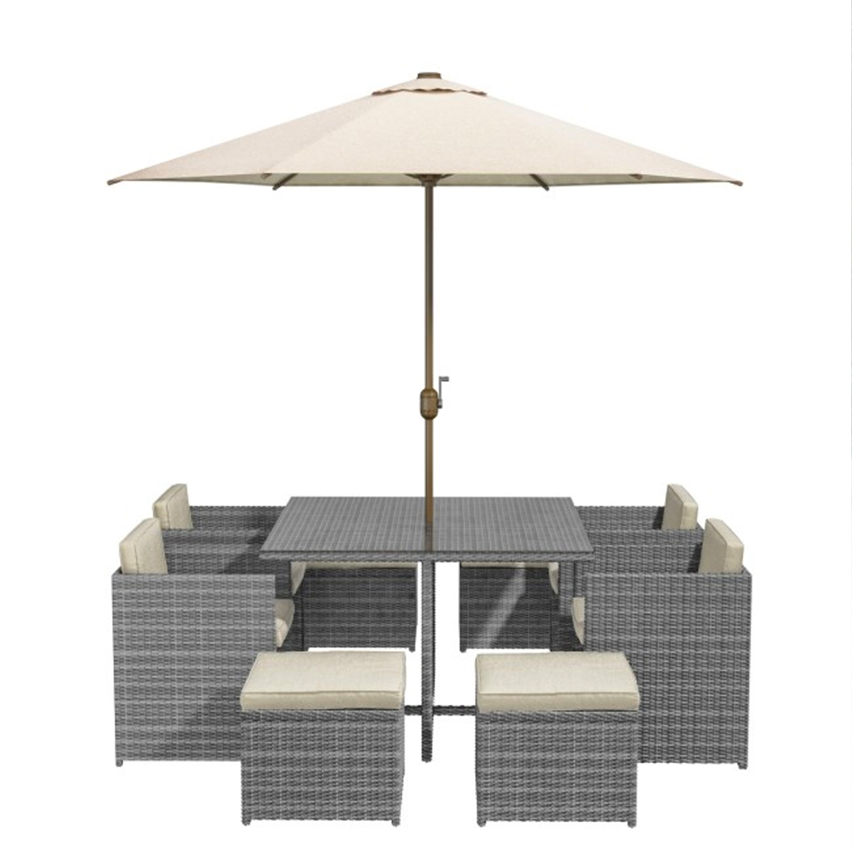 8 Seater Rattan Cube Garden Dining Set – Parasol Included - Image 4