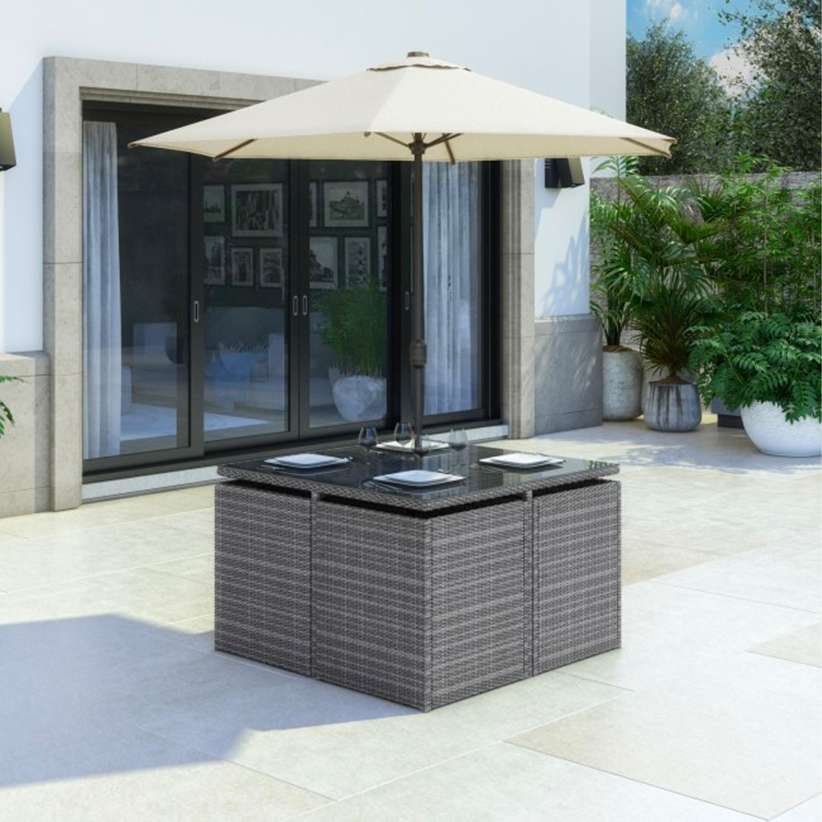 8 Seater Rattan Cube Garden Dining Set – Parasol Included - Image 3