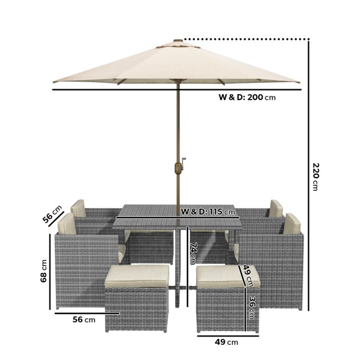 8 Seater Rattan Cube Garden Dining Set – Parasol Included - Image 5
