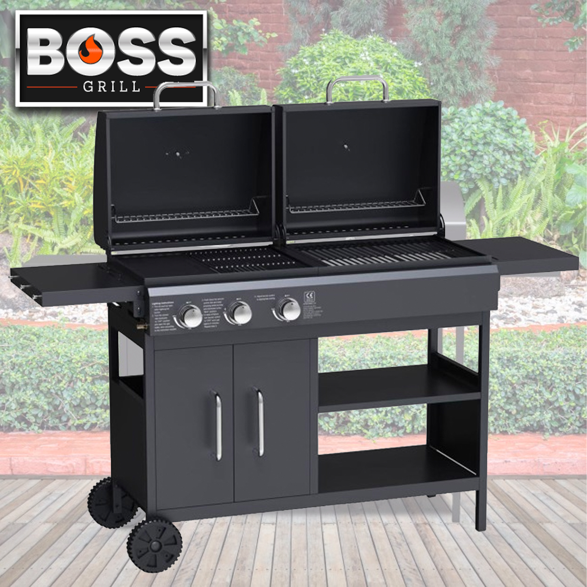 Boss Grill Georgia Dual Fuel 3 Burner Gas Charcoal BBQ Grill Apex 66 Boss Grill Georgia Dual Fuel 3 Burner Gas Charcoal BBQ Grill Apex 66