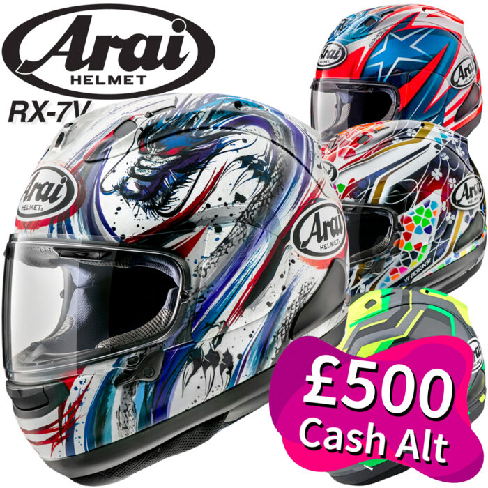 £500 Cash or 2023 Arai RX-7V Helmet - Choice Of Colours & Styles