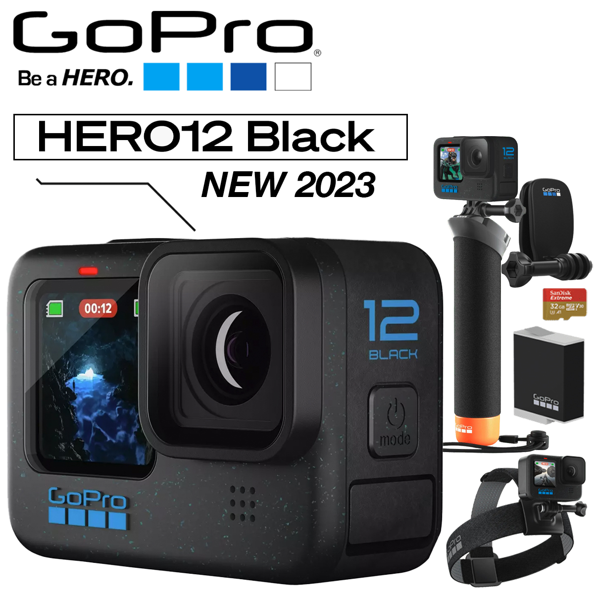 NEW 2023 GoPro HERO 12 Black + Accessories Bundle