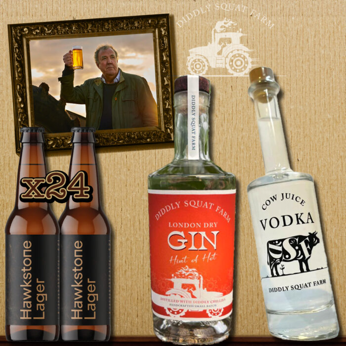 Jeremy Clarkson Diddly Squat Farm Vodka + Gin + 24 Hawkstone Session Lagers