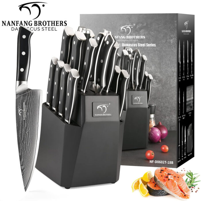 Nanfang Brothers - Damascus Japanese Professional 18Pc Kitchen Knife Set - Colour Choice
