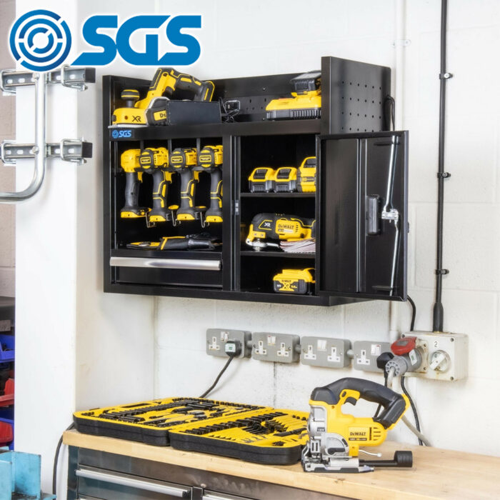 SGS 30in Wall Mounted Power Tool Storage Rack With Charging Station