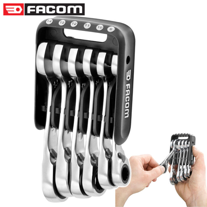 Facom Short Ratchet Combination Spanners With Portable Case