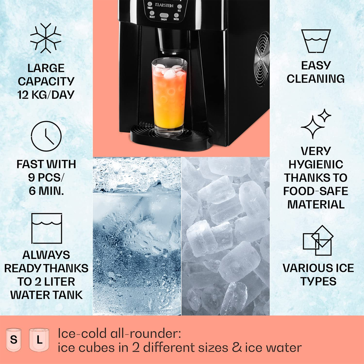 Klarstein Ice Volacano – Colour Choice – Ice Cubes & Super Cold Water - Image 3