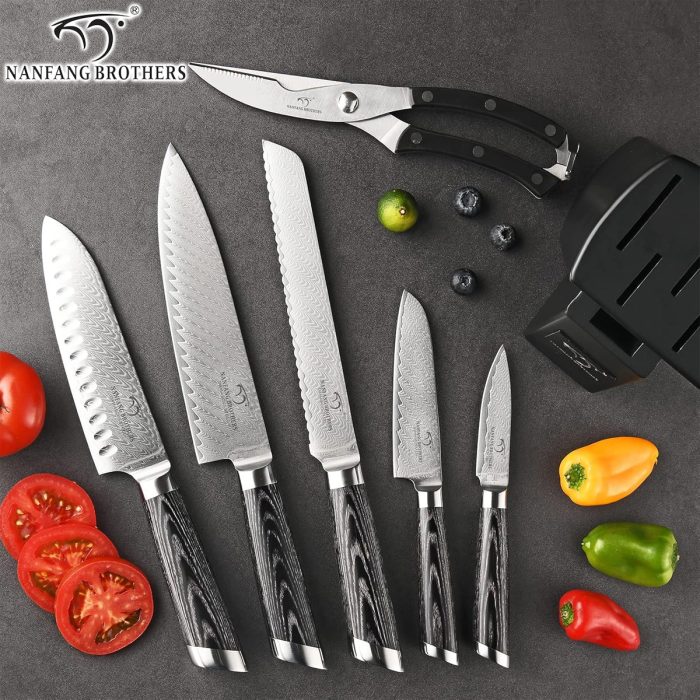 Nanfang Brothers Damascus 7 Piece Knife Set With Block