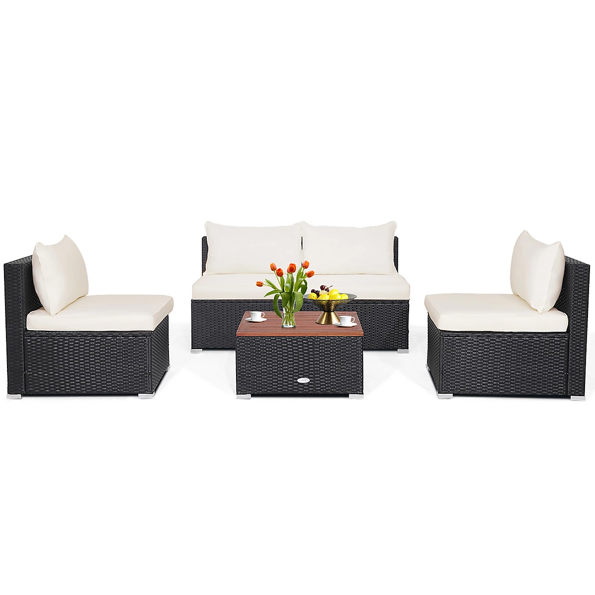 Costway 5 Piece Outdoor Wicker Garden Table & Sofa Set - Image 9