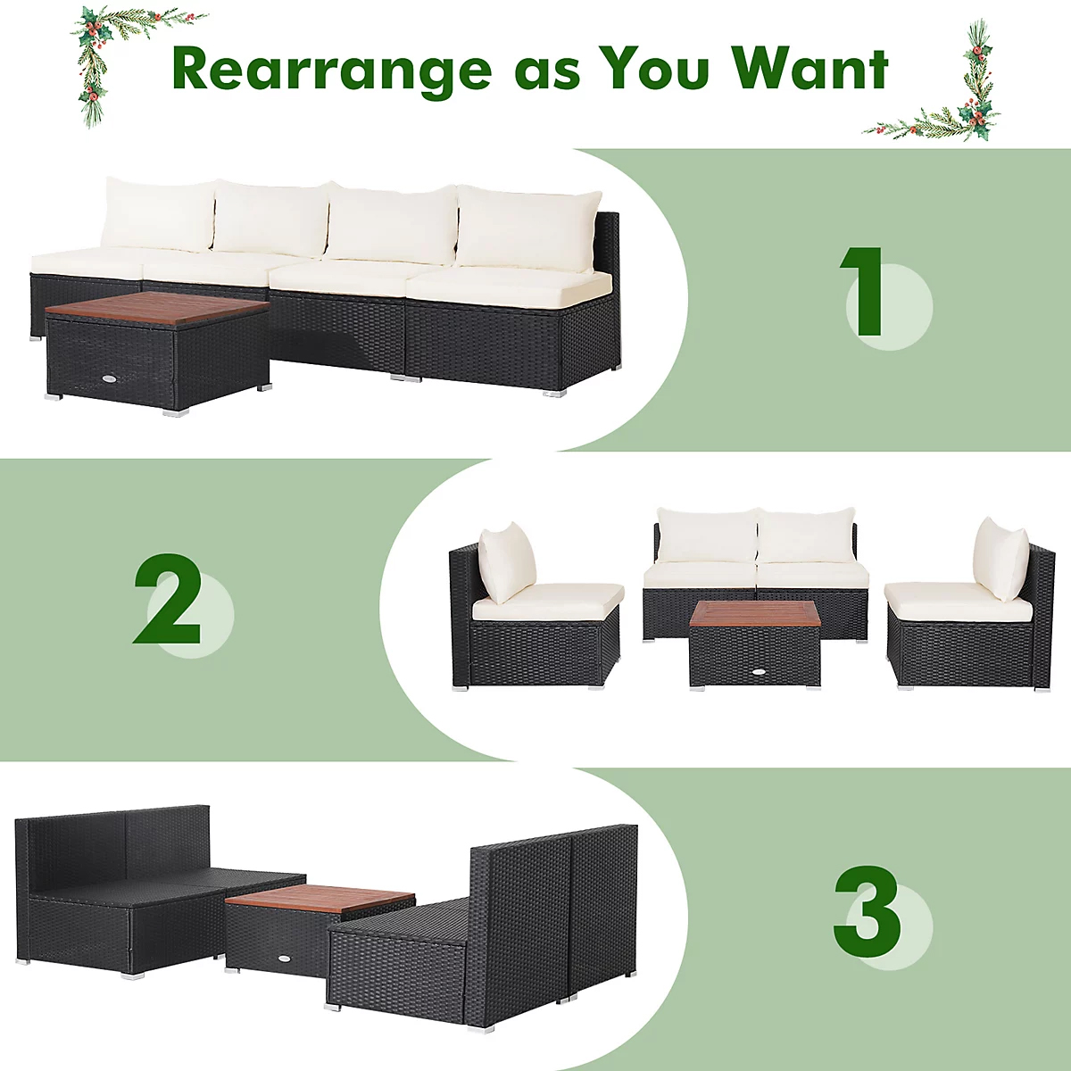 Costway 5 Piece Outdoor Wicker Garden Table & Sofa Set - Image 5