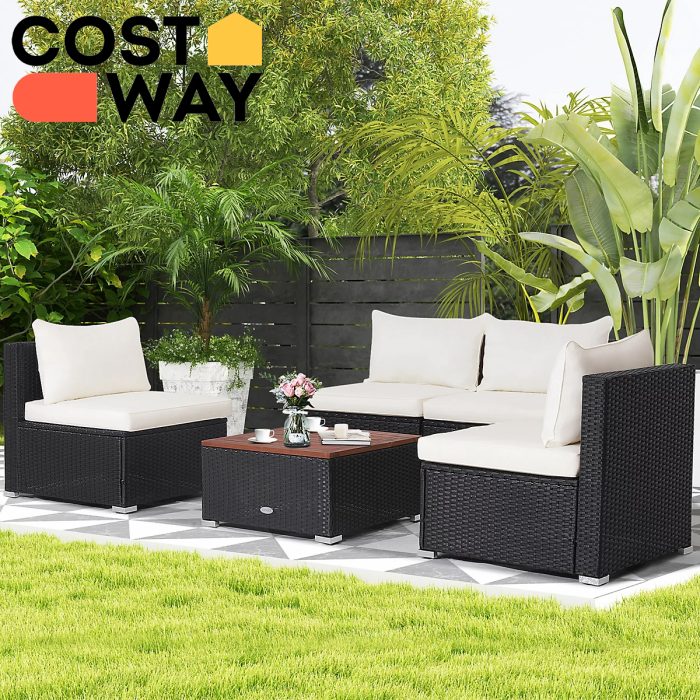 Costway 5 Piece Outdoor Wicker Garden Table & Sofa Set