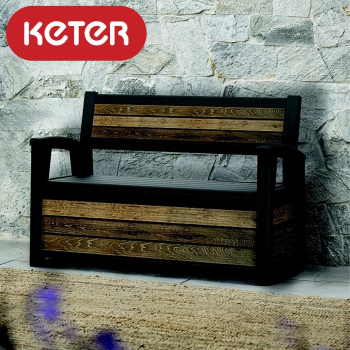 Keter Signature Brown Walnut effect Resin Garden Storage Bench Box