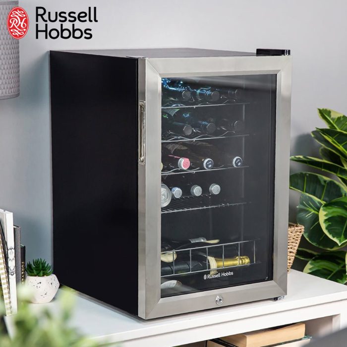 Russell Hobbs Stainless Steel 20 Bottle Lockable Mini Fridge