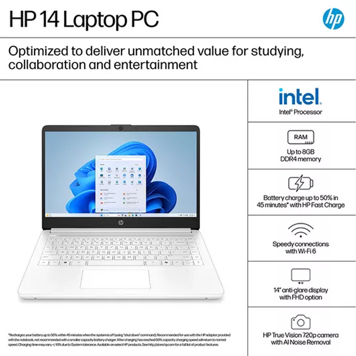 HP Intel N150 14″ Laptop – 128 GB – White - Image 4