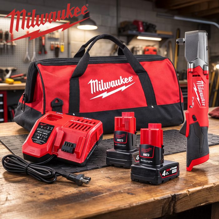 Milwaukee Right Angle Impact Wrench with 2x 4.0Ah Batteries