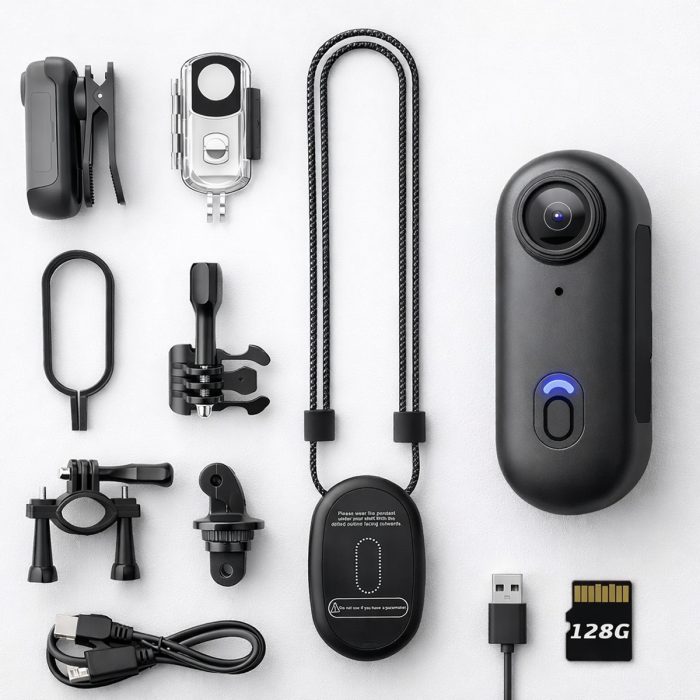 Mini Thumb Action Camera 1080P - Portable Motorcycle Camera - 128GB Kit