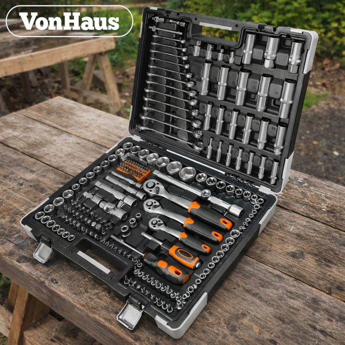 VonHaus 215pc Ratchet Socket Set with Drill Bits & Carry Case