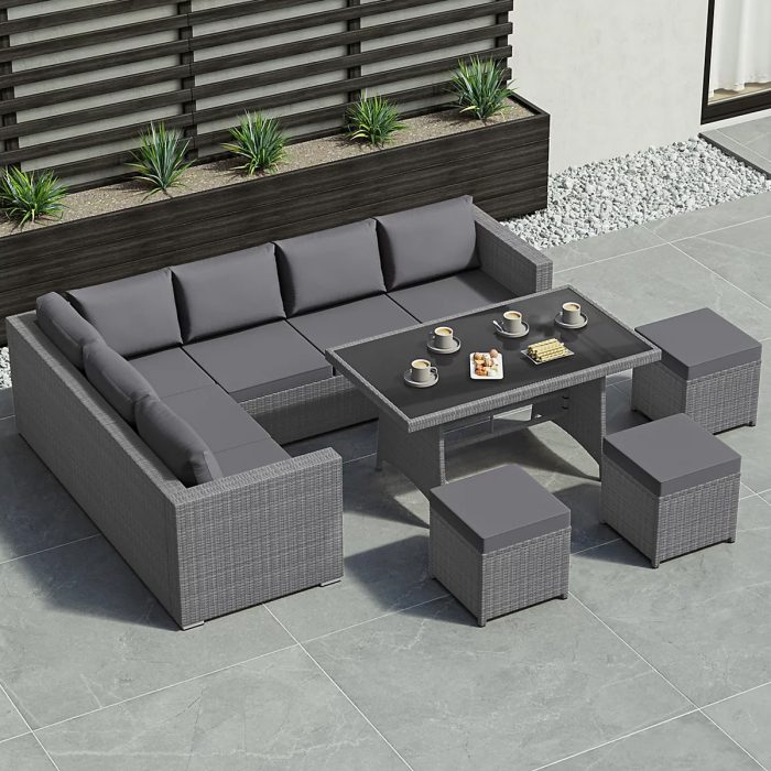 Garden 9 Seater Outdoor Rattan Furniture Set With Cover