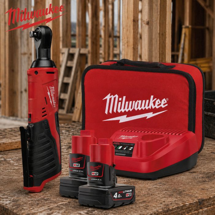Milwaukee 12V Sub-Compact 3/8" Ratchet with Batteries