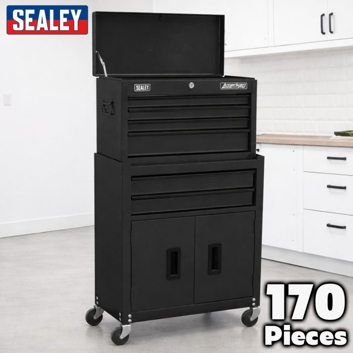 Sealey 6 Drawer Topchest & Rollcab - Black (170 Pieces)