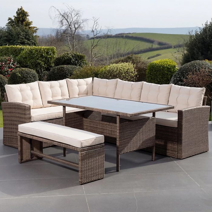 Piana Outdoor Rattan Corner Sofa with Table and Bench