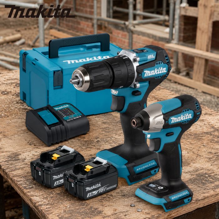 Makita 18V Brushless Combi Drill & Impact Driver Twin Kit with Batteries & Charger