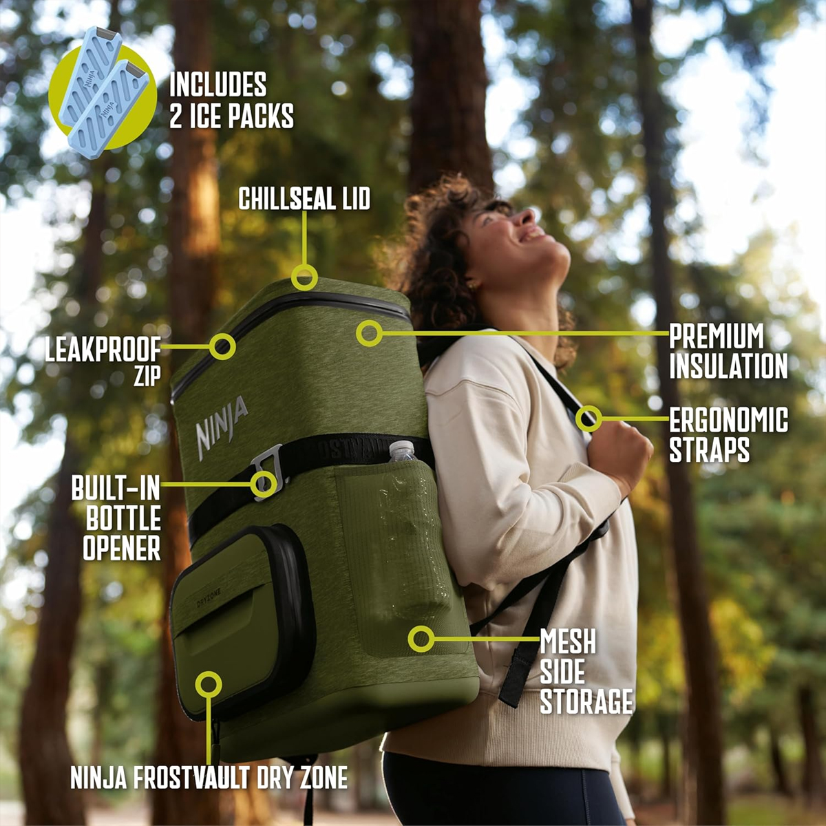 Ninja FrostVault Go 24-Can Backpack Soft Cooler & Ninja Thirsti Travel Bottle - Image 7