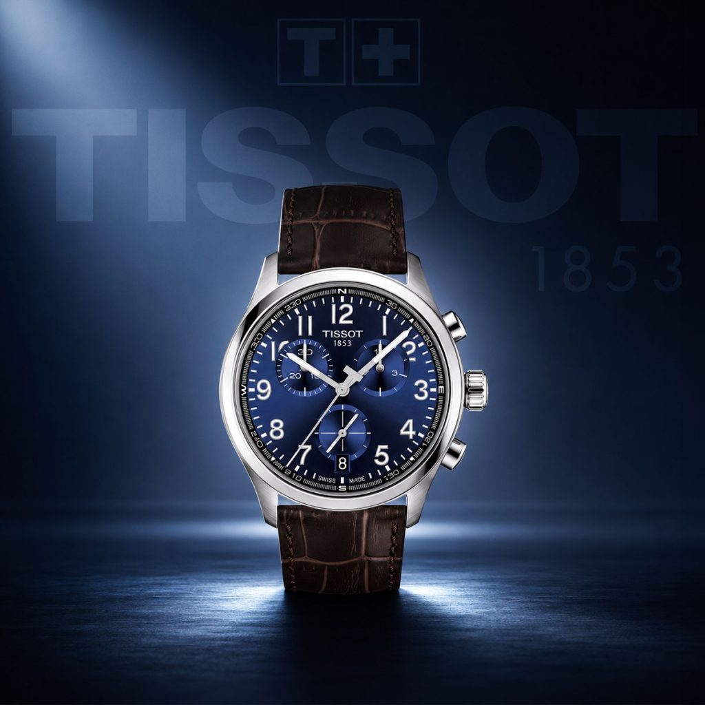 Tissot Chrono L Round Leather Strap Watch – Blue/Brown