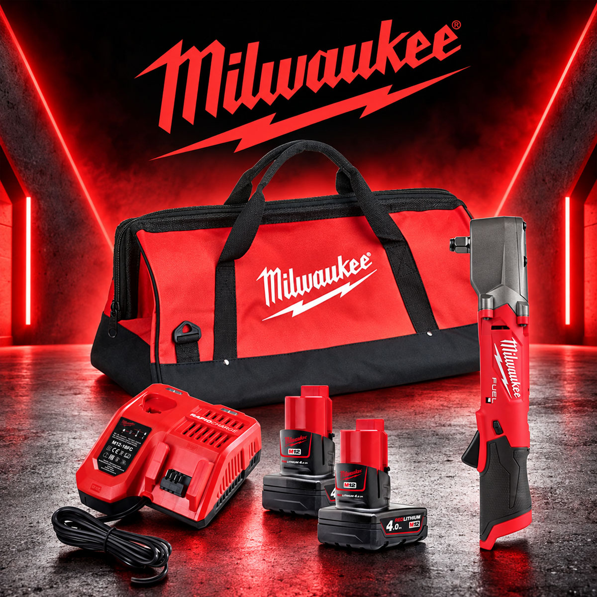 Milwaukee M12 12V 1/2″ Right Angle Impact Wrench with Batteries