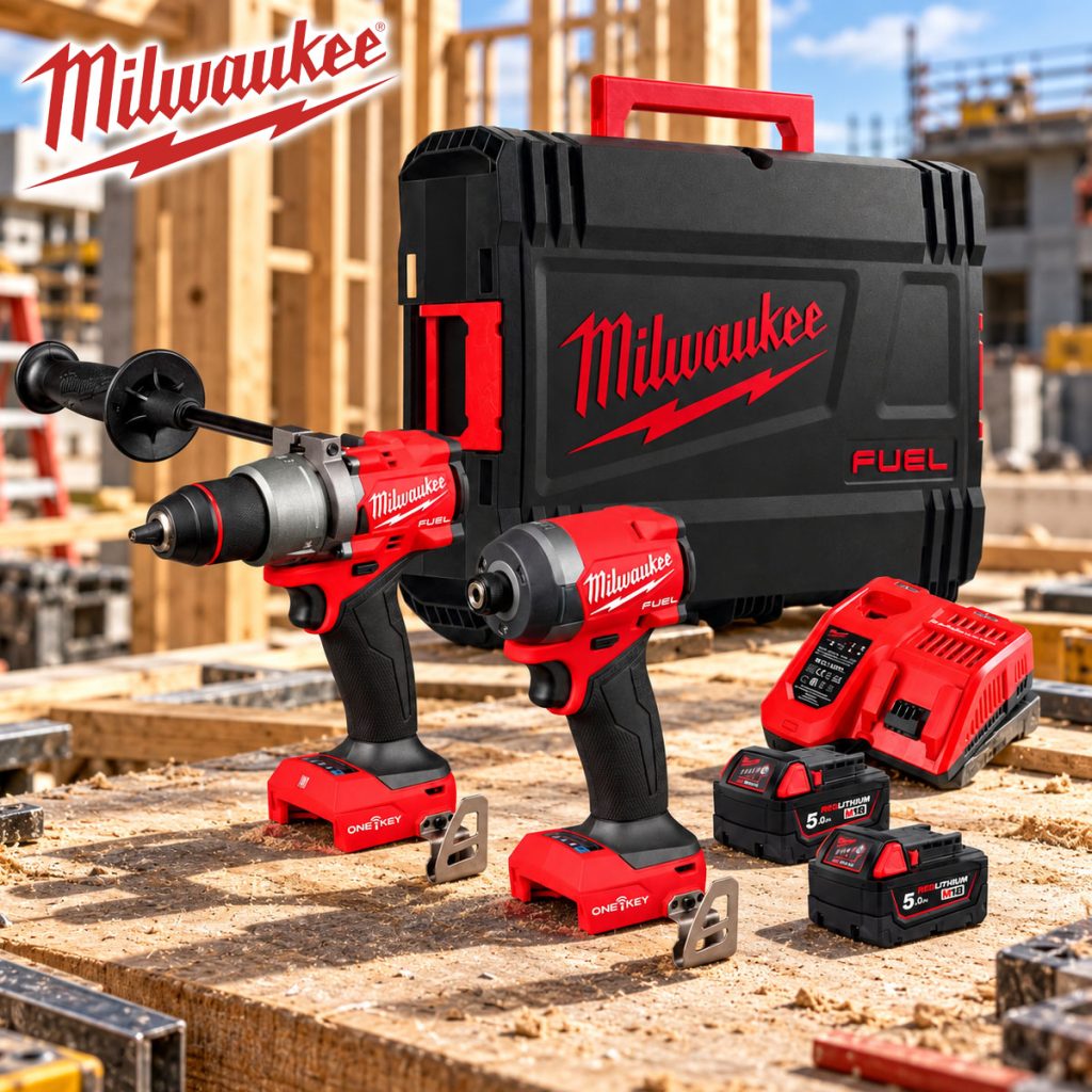 Milwaukee M18 18V One-Key Impact Driver & Combi Drill Twin Pack &...