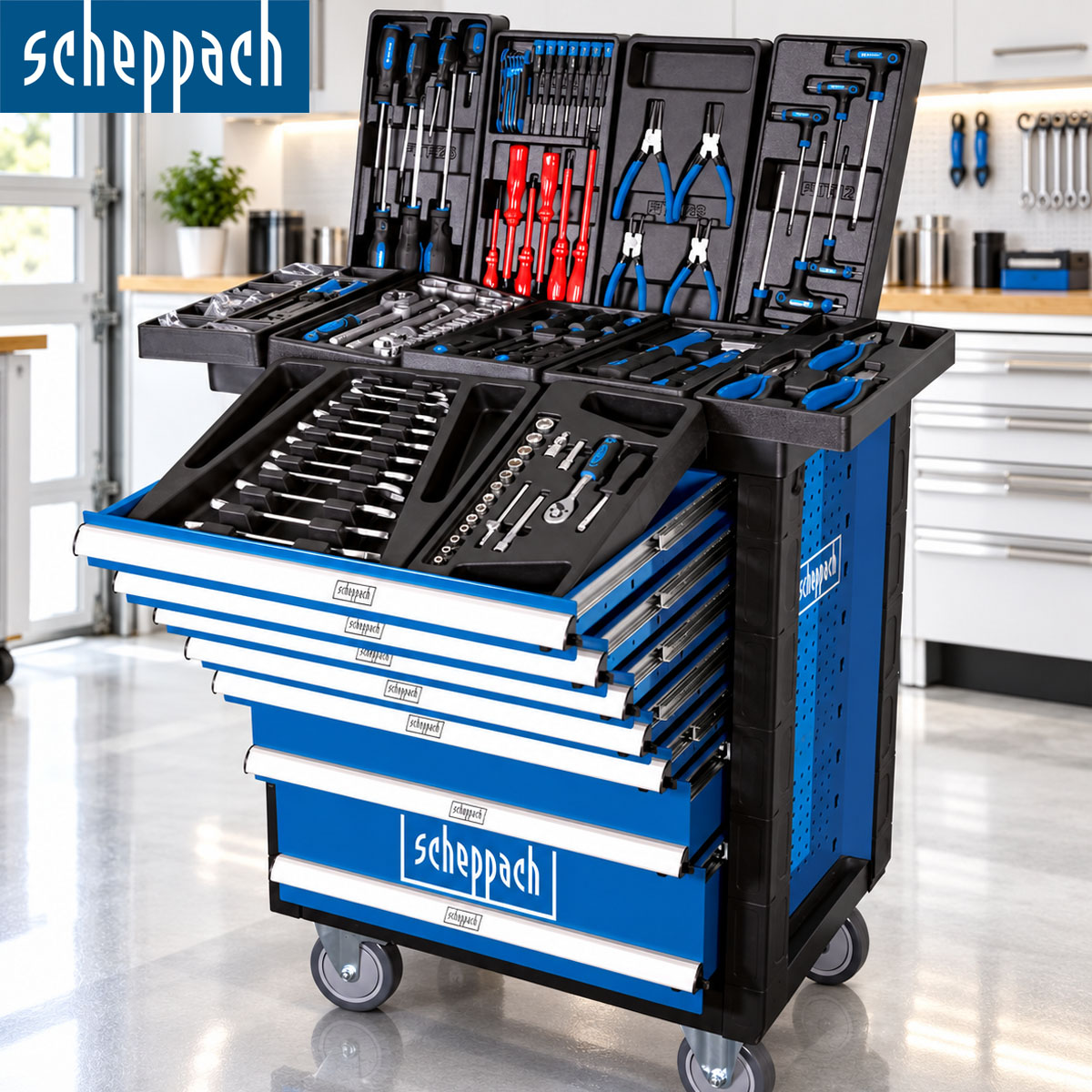 Scheppach 7 Drawers Filled Tool Trolley – 263-Piece Kit